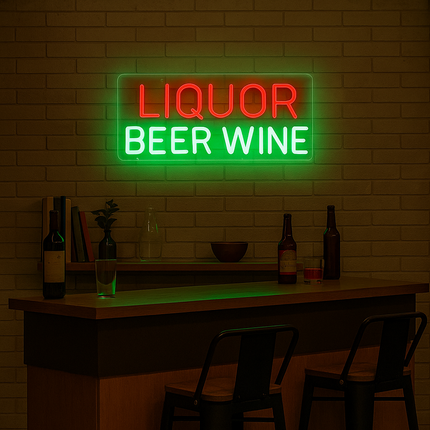 Neon LED Liquor Beer Wine na ścianę – 41 × 18 cm, USB/baterie – zdjęcie produktu