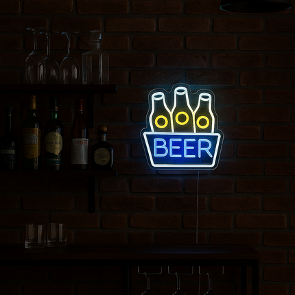 Neon LED Butelki piwa na ścianę – 38 × 31 cm, USB/baterie – zdjęcie produktu
