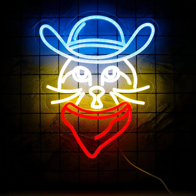 Neon LED Kot z szalikiem na ścianę – USB – zdjęcie produktu