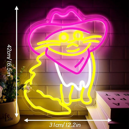 Neon LED Kot w różowym kowbojskim kapeluszu na ścianę – USB – zdjęcie produktu