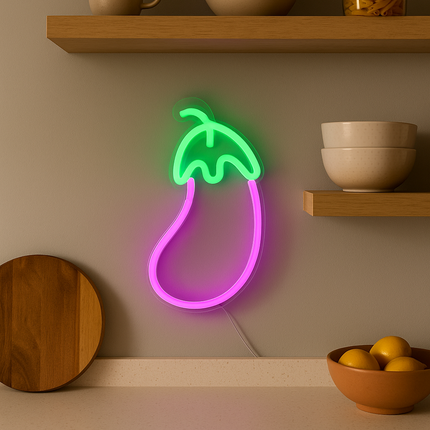Neon LED Bakłażan na ścianę – USB/baterie – zdjęcie produktu