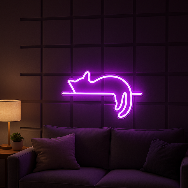 Neon LED Leżący kot na ścianę – 53 × 33 cm, USB – zdjęcie produktu