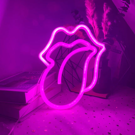 Neon LED Usta z językiem na ścianę – 27 × 27 cm, USB/baterie – zdjęcie produktu