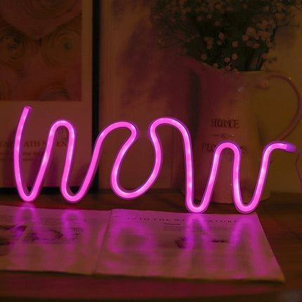 Neon LED WOW – różowy na ścianę – 42 × 19 cm, USB/baterie – zdjęcie produktu
