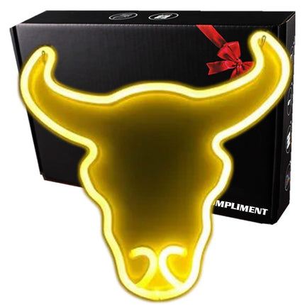 Neon LED Biały byk na ścianę – 33 × 33 cm, USB/baterie – zdjęcie produktu