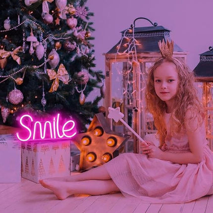 Neon LED Smile – różowy na ścianę – 31 × 14 cm, USB/baterie – zdjęcie produktu
