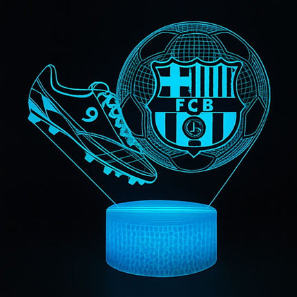 Lampka nocna LED 3D FC Barcelona – korki piłkarskie – pilot, 16 kolorów, USB – zdjęcie produktu