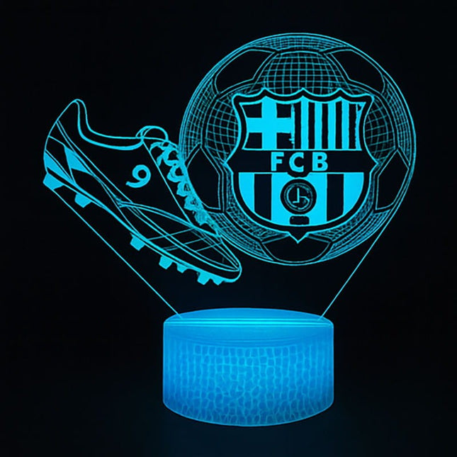 Lampka nocna LED 3D FC Barcelona – korki piłkarskie – pilot, 16 kolorów, USB – zdjęcie produktu