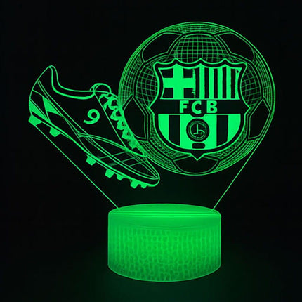 Lampka nocna LED 3D FC Barcelona – korki piłkarskie – pilot, 16 kolorów, USB – zdjęcie produktu