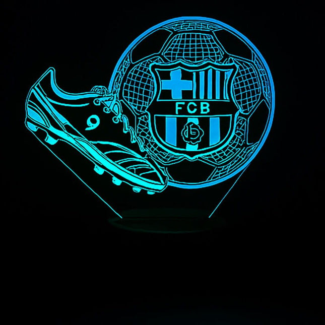 Lampka nocna LED 3D FC Barcelona – piłka i korki – pilot, 16 kolorów, USB – zdjęcie produktu