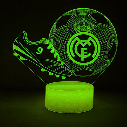 Lampka nocna LED 3D Real Madryt – korki piłkarskie – pilot, 16 kolorów, USB – zdjęcie produktu