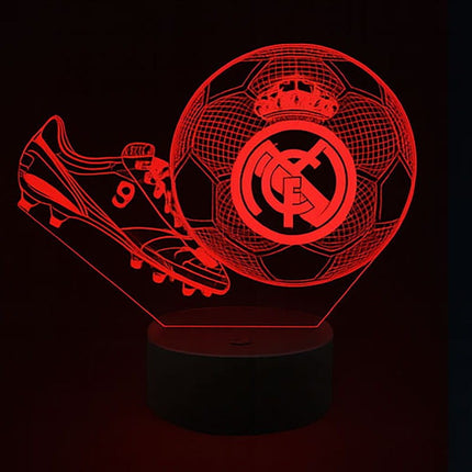 Lampka nocna LED 3D Real Madryt – korki piłkarskie – pilot, 16 kolorów, USB – zdjęcie produktu