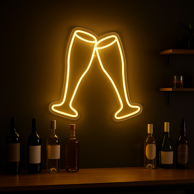 Neon LED Brzęczące szklanki na ścianę – 30 × 20 cm, USB/baterie – zdjęcie produktu