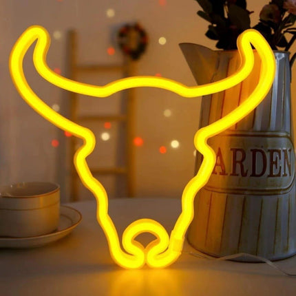 Neon LED Biały byk na ścianę – 33 × 33 cm, USB/baterie – zdjęcie produktu
