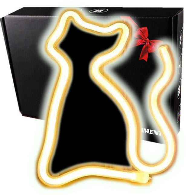 Neon LED Biały kot na ścianę – 25 × 17,5 cm, USB/baterie – zdjęcie produktu