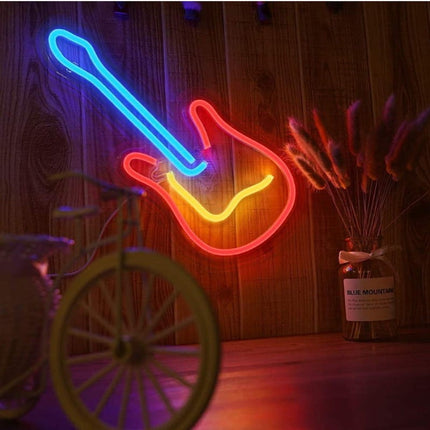 Neon LED Gitara – 30 cm na ścianę – 30 × 14 cm, USB/baterie – zdjęcie produktu