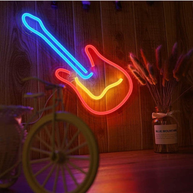 Neon LED Gitara – 30 cm na ścianę – 30 × 14 cm, USB/baterie – zdjęcie produktu