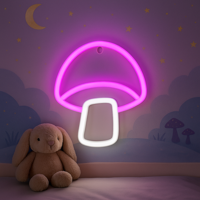 Neon LED Grzybek na ścianę – 23 × 20 cm, USB/baterie – zdjęcie produktu