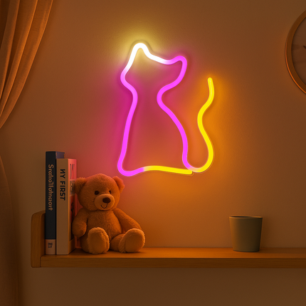 Neon LED Trójkolorowy kot na ścianę – 23 × 18 cm, USB/baterie – zdjęcie produktu