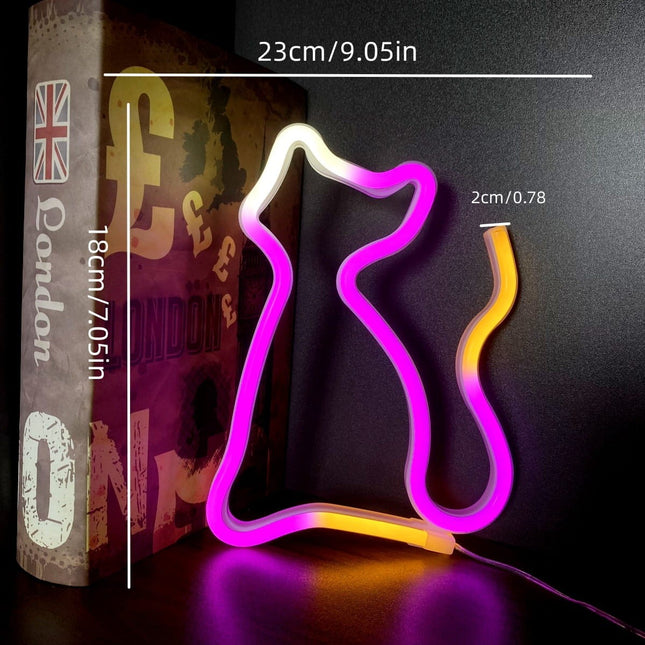 Neon LED Trójkolorowy kot na ścianę – 23 × 18 cm, USB/baterie – zdjęcie produktu
