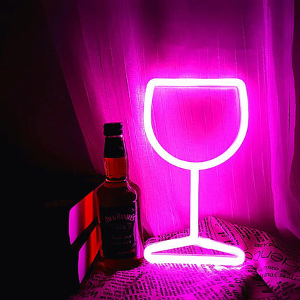 Neon LED Biały kieliszek do wina na ścianę – 26 × 16 cm, USB/baterie – zdjęcie produktu