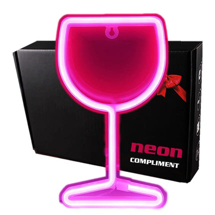 Neon LED Biały kieliszek do wina na ścianę – 26 × 16 cm, USB/baterie – zdjęcie produktu