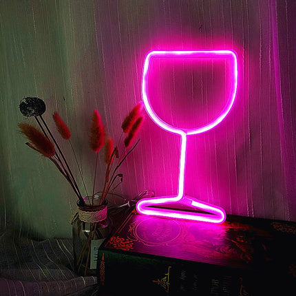 Neon LED Biały kieliszek do wina na ścianę – 26 × 16 cm, USB/baterie – zdjęcie produktu