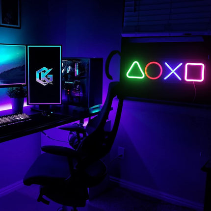Neon LED Symbole konsoli – DOXO na ścianę – 35 × 9 cm, USB/baterie – zdjęcie produktu