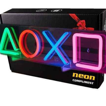 Neon LED Symbole konsoli – DOXO na ścianę – 35 × 9 cm, USB/baterie – zdjęcie produktu