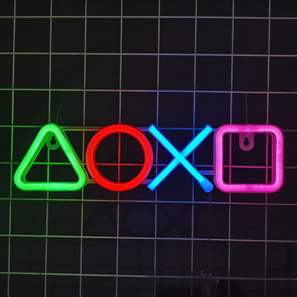 Neon LED Symbole konsoli – DOXO na ścianę – 35 × 9 cm, USB/baterie – zdjęcie produktu
