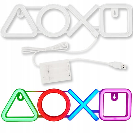 Neon LED Symbole konsoli – DOXO na ścianę – 35 × 9 cm, USB/baterie – zdjęcie produktu