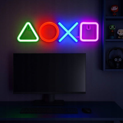 Neon LED Symbole konsoli – DOXO na ścianę – 35 × 9 cm, USB/baterie – zdjęcie produktu