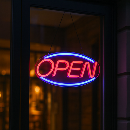 Neon LED OPEN na ścianę – 42 × 25 cm, USB/baterie – zdjęcie produktu
