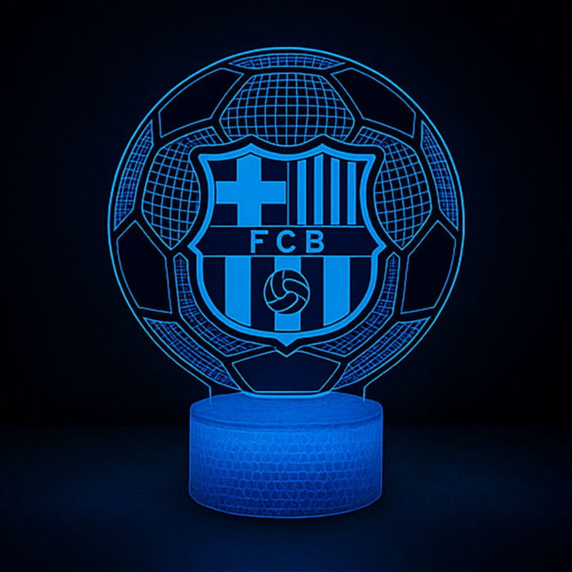 Lampka nocna LED 3D FC Barcelona – herb i piłka – pilot, 16 kolorów, USB – zdjęcie produktu