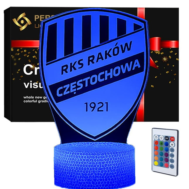 Lampka nocna LED 3D Raków Częstochowa – pilot, 16 kolorów – zdjęcie produktu