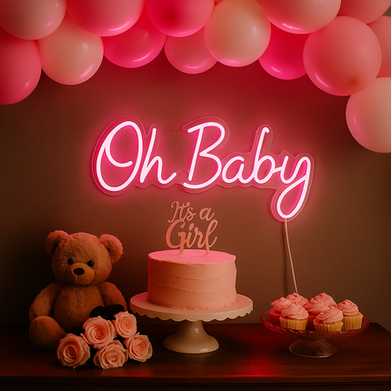 Neon LED Oh Baby – różowy na ścianę – 38 × 14 cm, USB/baterie – zdjęcie produktu