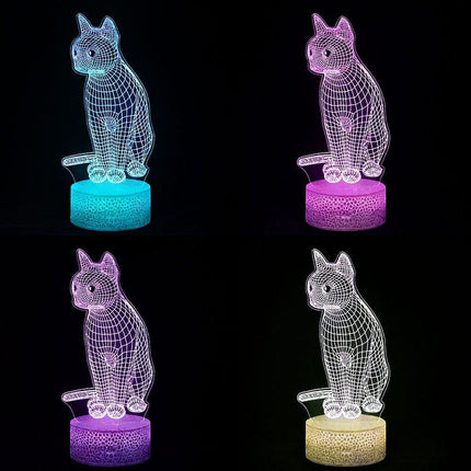 Lampka nocna LED 3D Kotek – pilot, 16 kolorów, USB – zdjęcie produktu