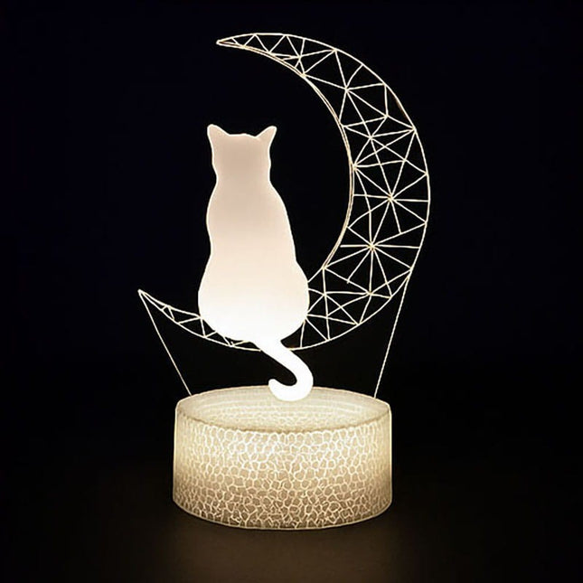 Lampka nocna LED 3D Kotek na księżycu – pilot, 16 kolorów, USB – zdjęcie produktu
