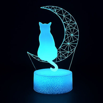 Lampka nocna LED 3D Kotek na księżycu – pilot, 16 kolorów, USB – zdjęcie produktu