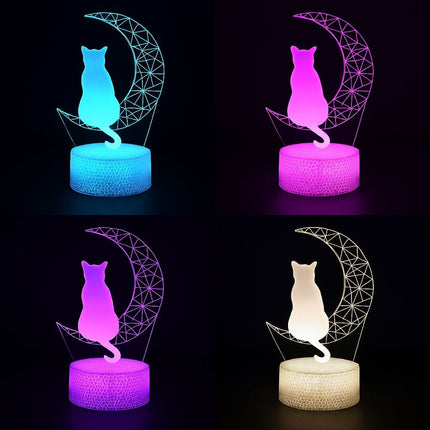 Lampka nocna LED 3D Kotek na księżycu – pilot, 16 kolorów, USB – zdjęcie produktu