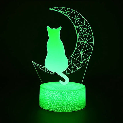 Lampka nocna LED 3D Kotek na księżycu – pilot, 16 kolorów, USB – zdjęcie produktu