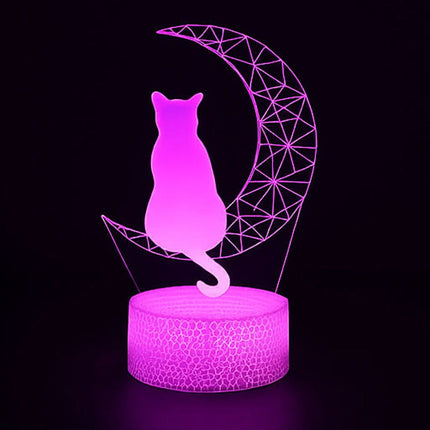 Lampka nocna LED 3D Kotek na księżycu – pilot, 16 kolorów, USB – zdjęcie produktu