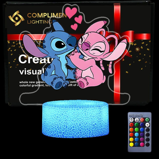 Lampka nocna LED 3D Lilo i Stitch z nadrukiem – pilot, 16 kolorów, USB – zdjęcie produktu