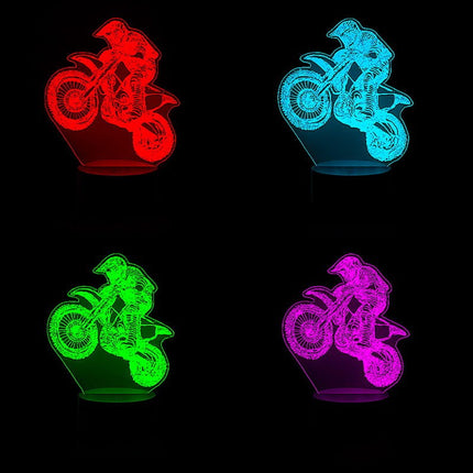 Lampka nocna LED 3D Motocyklista – pilot, 16 kolorów, USB – zdjęcie produktu