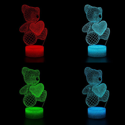 Lampka nocna LED 3D Miś Teddy – pilot, 16 kolorów, USB – zdjęcie produktu