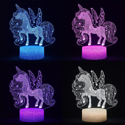 Lampka nocna LED 3D Jednorożec – pilot, 16 kolorów, USB – zdjęcie produktu