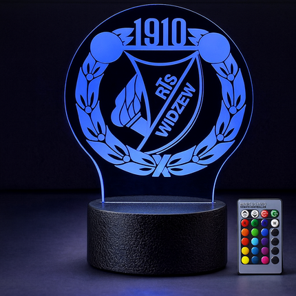 Lampka nocna LED 3D Widzew Łódź – pilot, 16 kolorów, USB – zdjęcie produktu