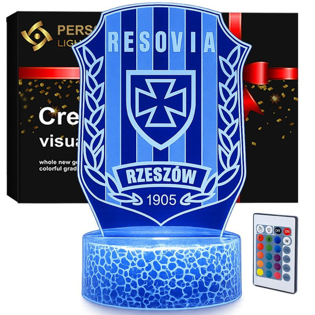 Lampka nocna LED 3D Resovia Rzeszów – pilot, 16 kolorów, USB – zdjęcie produktu