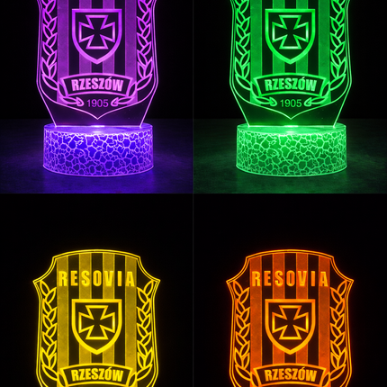 Lampka nocna LED 3D Resovia Rzeszów – pilot, 16 kolorów, USB – zdjęcie produktu