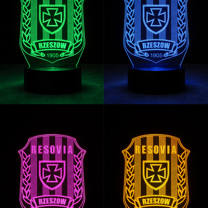 Lampka nocna LED 3D Resovia Rzeszów – pilot, 16 kolorów, USB – zdjęcie produktu